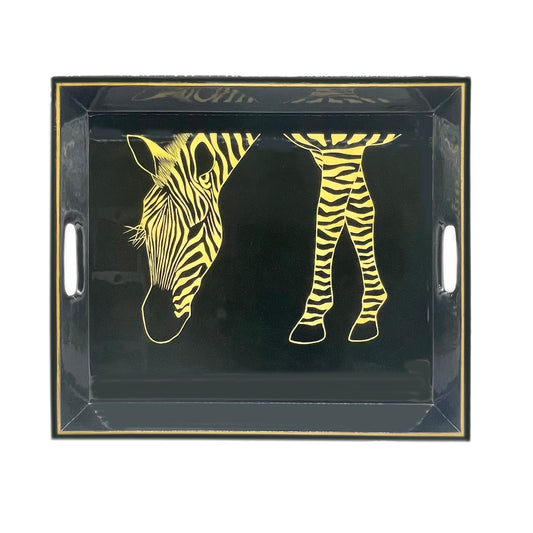 Tea Tray Black Zebra Eating