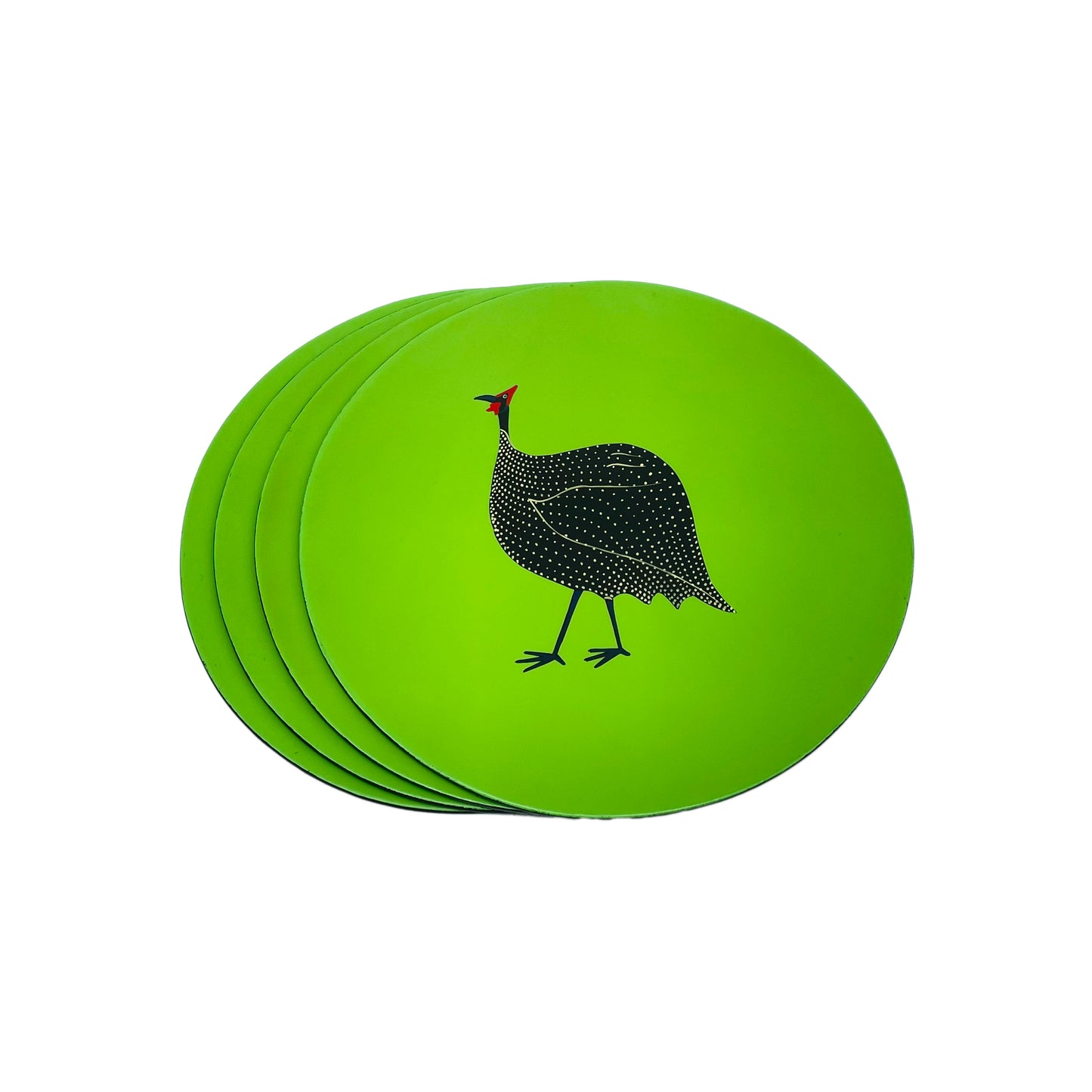 Table Mats, Original Guinea Fowl on Green, Set of 4