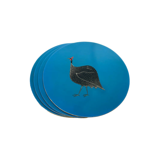 Table Mats, Original Guinea Fowl on Blue, Set of 4