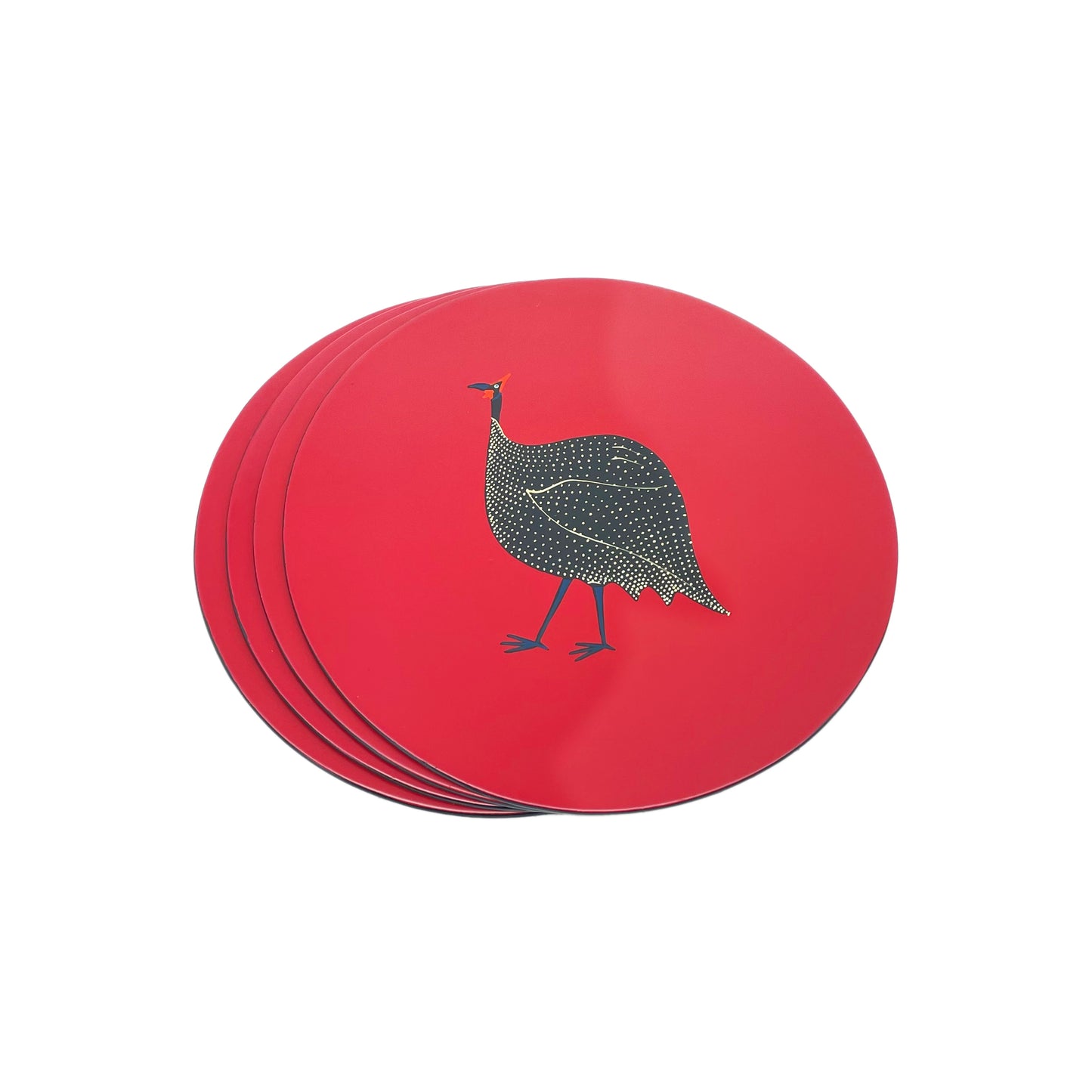 Table Mats, Original Guinea Fowl on Red, Set of 4