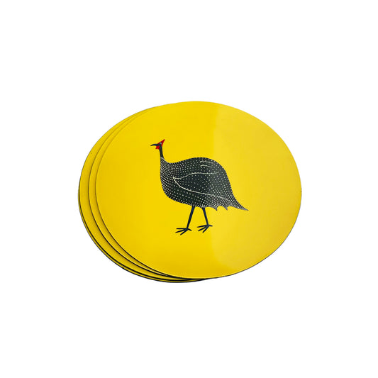 Table Mats, Original Guinea Fowl on Yellow, Set of 4