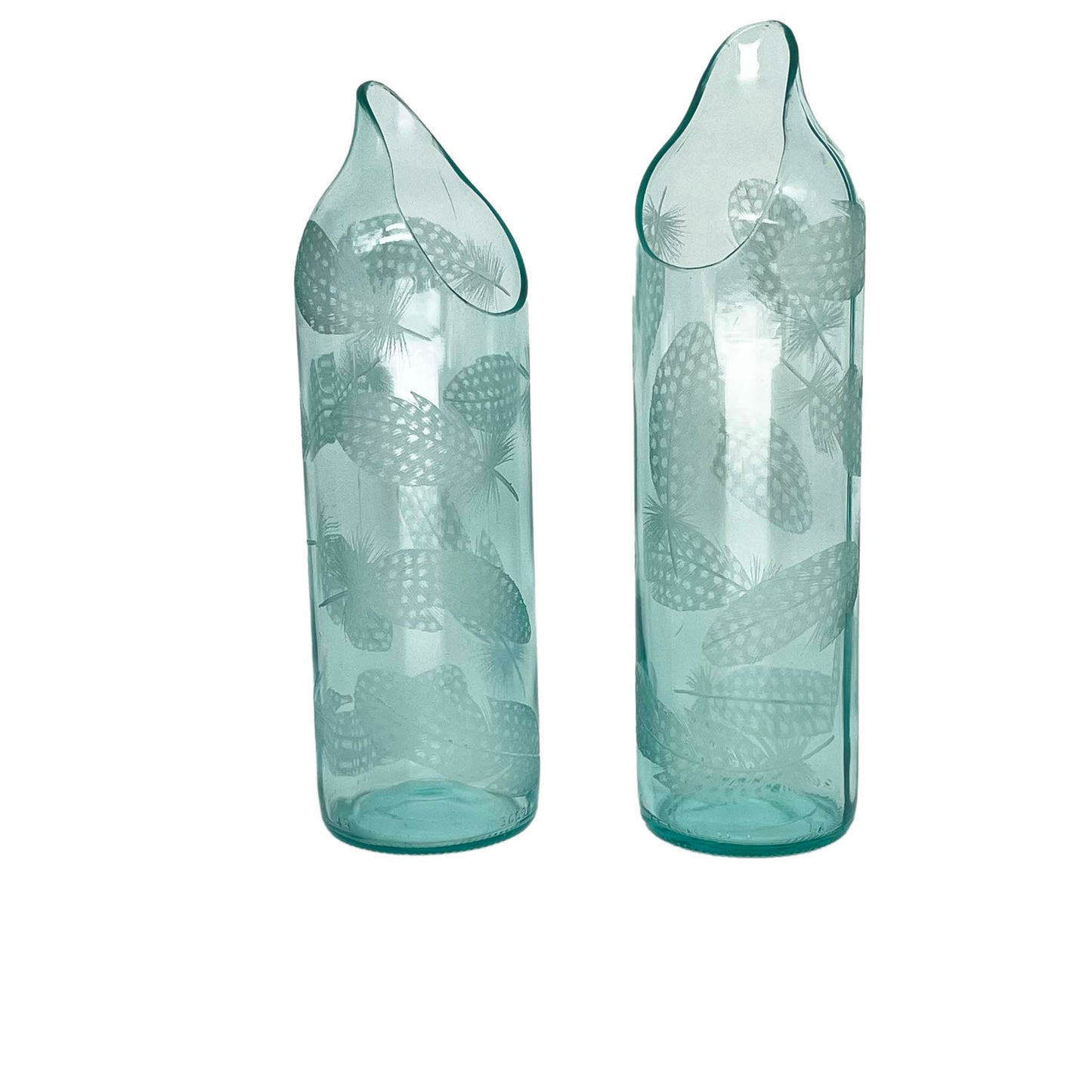 Hand Engraved Bottle Jugs with Feathers