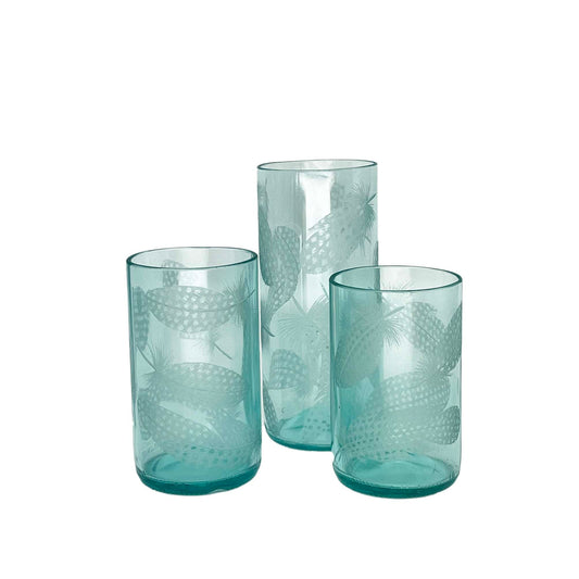 Hand Engraved recycled Glasses with Feathers