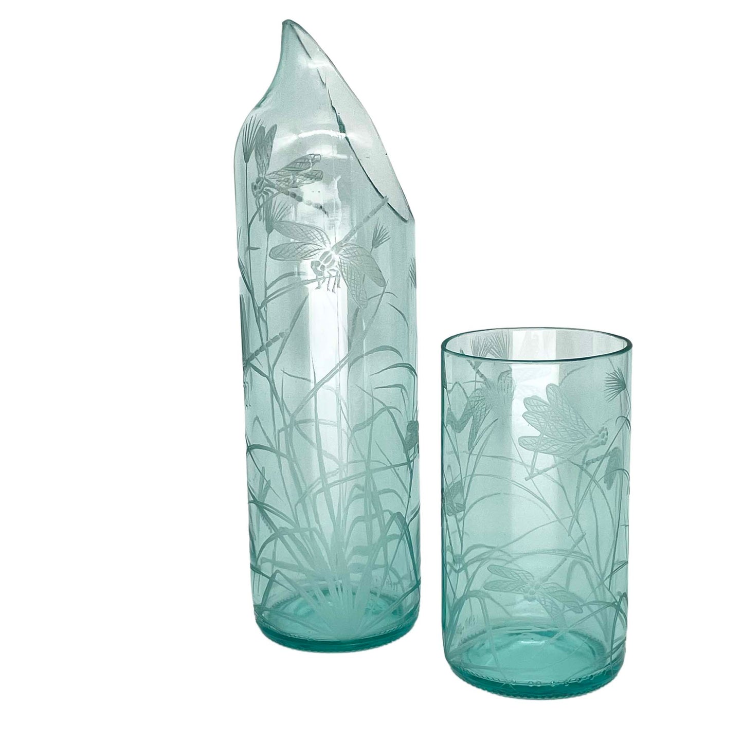 Hand Engraved Bottle Jugs with Dragonfly