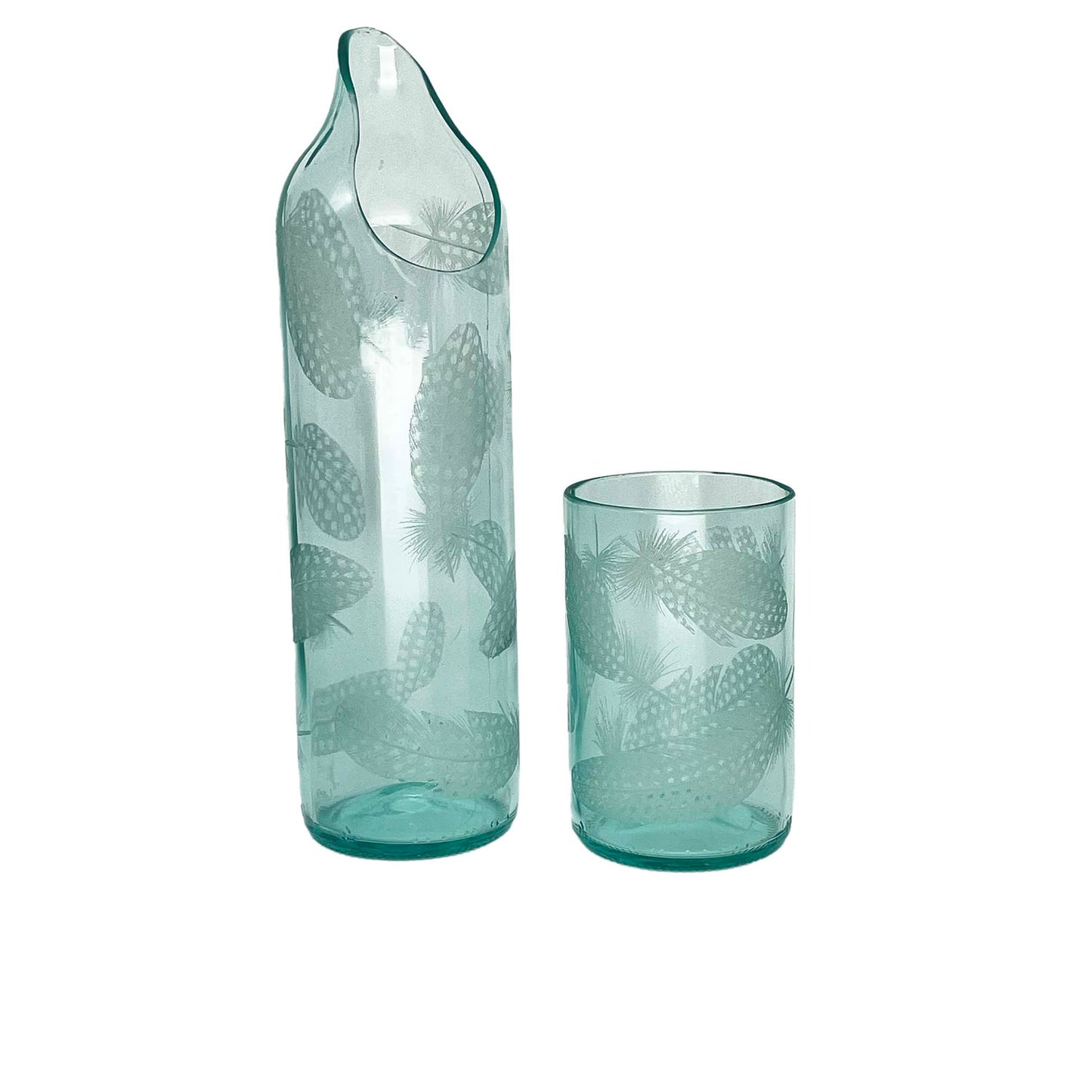 Hand Engraved Bottle Jugs with Feathers