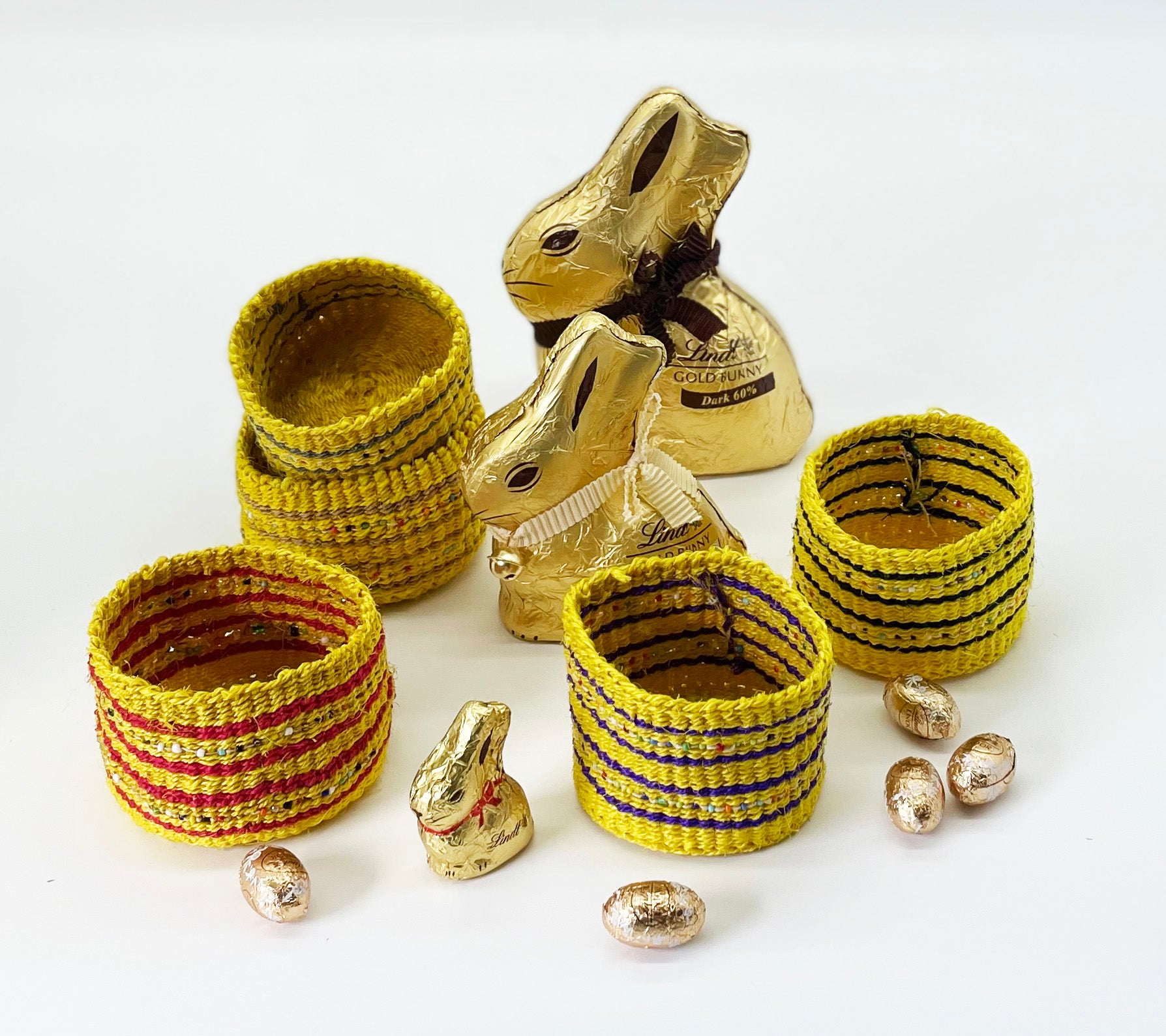 Fine Small Beaded Sisal Basket Containers