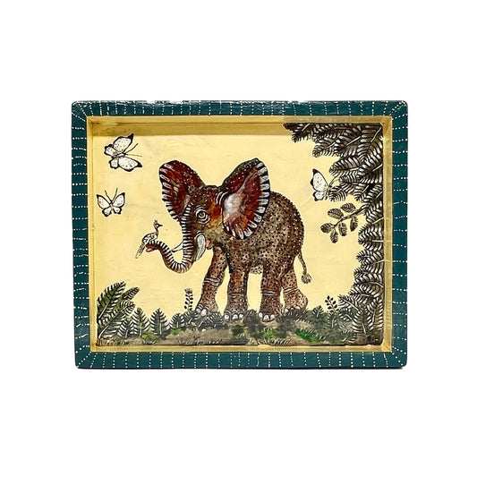 Naive Art Tray Small Elephant & Butterflies