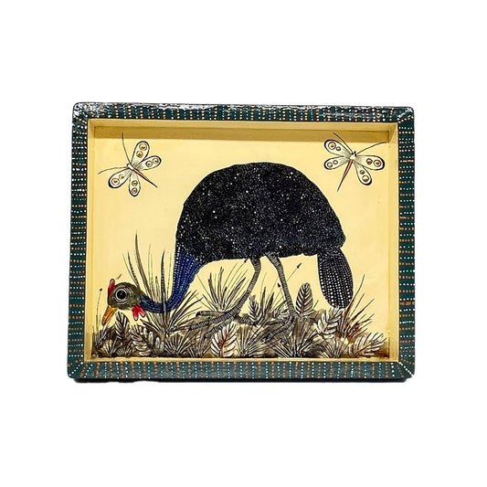 Naive Art Tray -Small - Guinea Fowl & Butterflies