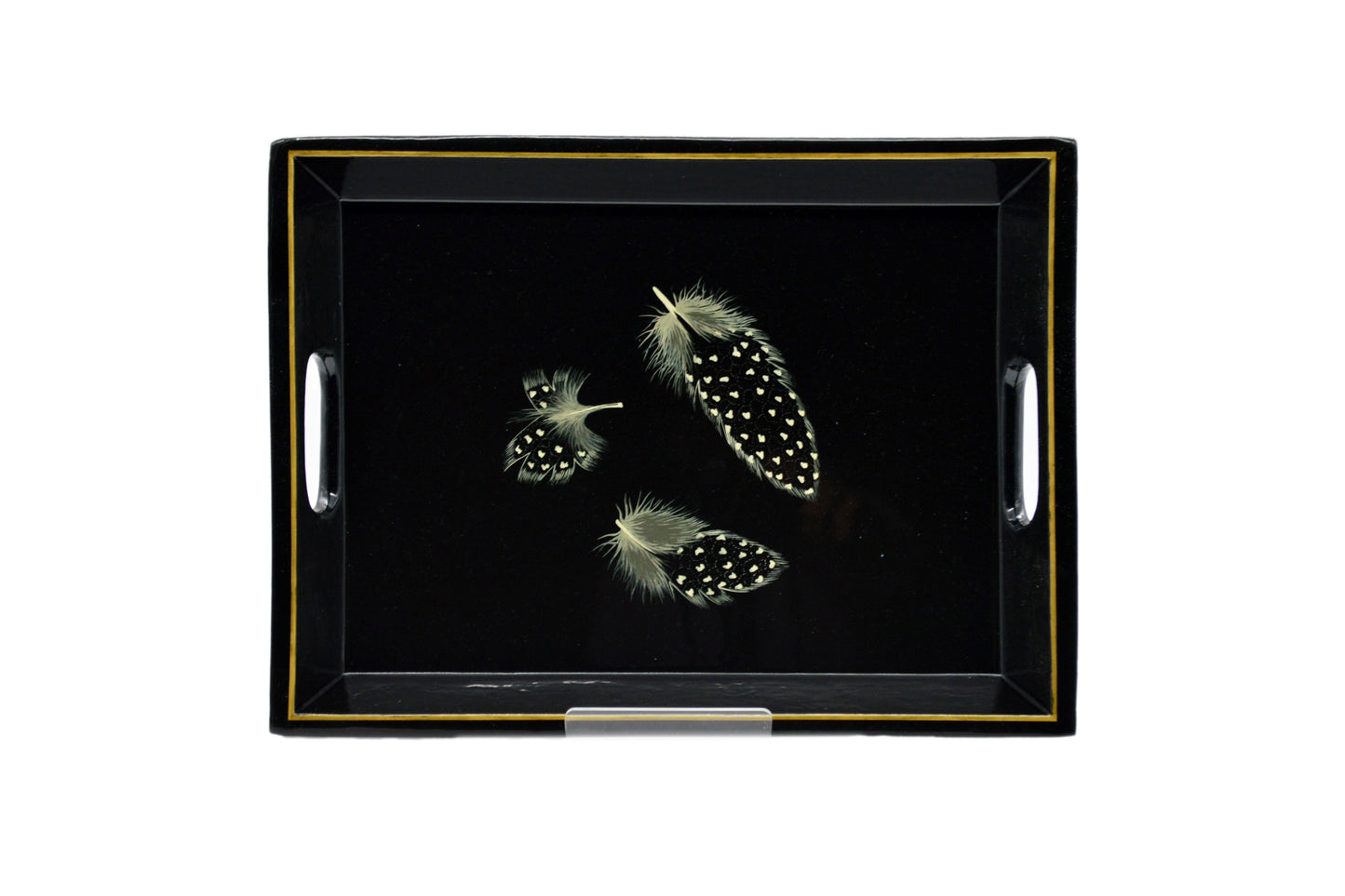 Drinks Tray Hand Painted Guinea Fowl Feathers on Black