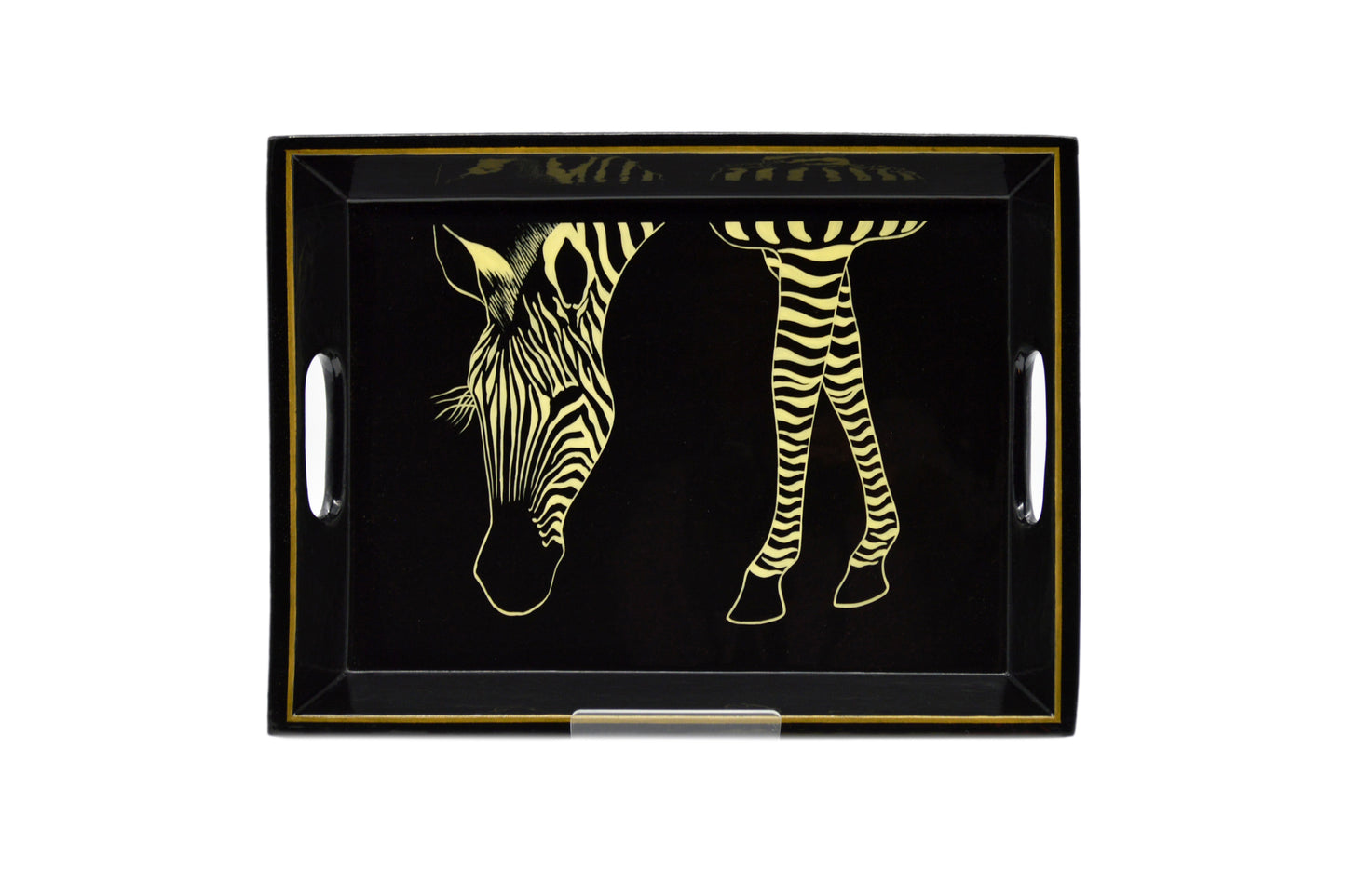 Drinks Tray Hand Painted Zebra eating on Black