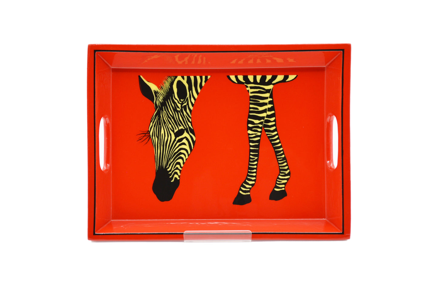 Drinks Tray Hand Painted Zebra Eating -Red