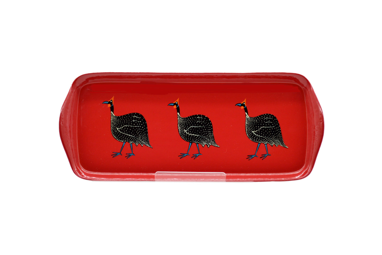Mug Tray Hand Painted Original Guinea Fowl on Red