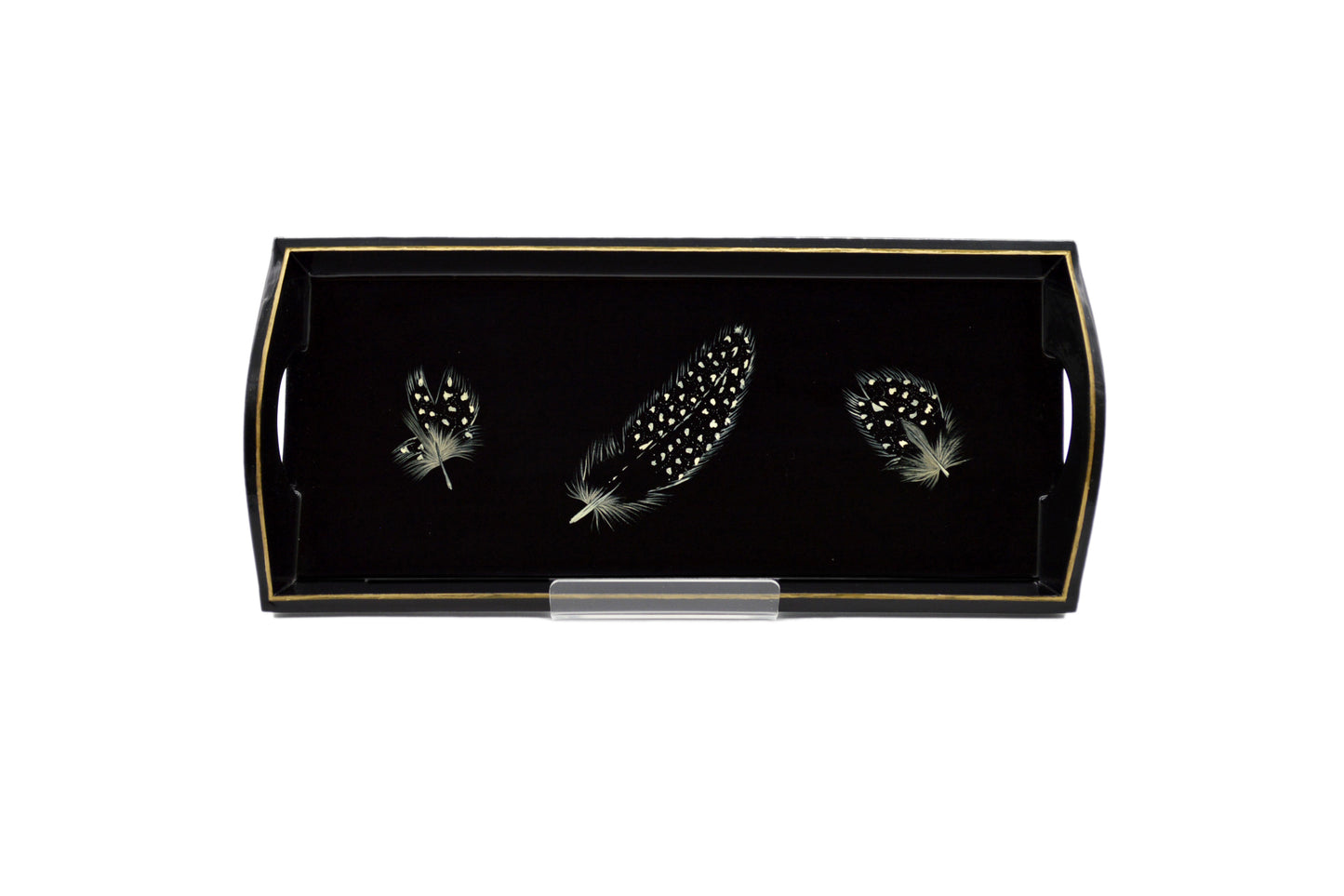Small Drinks Tray Hand painted Guinea Fowl Feathers on Black