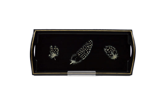 Small Drinks Tray Hand painted Guinea Fowl Feathers on Black
