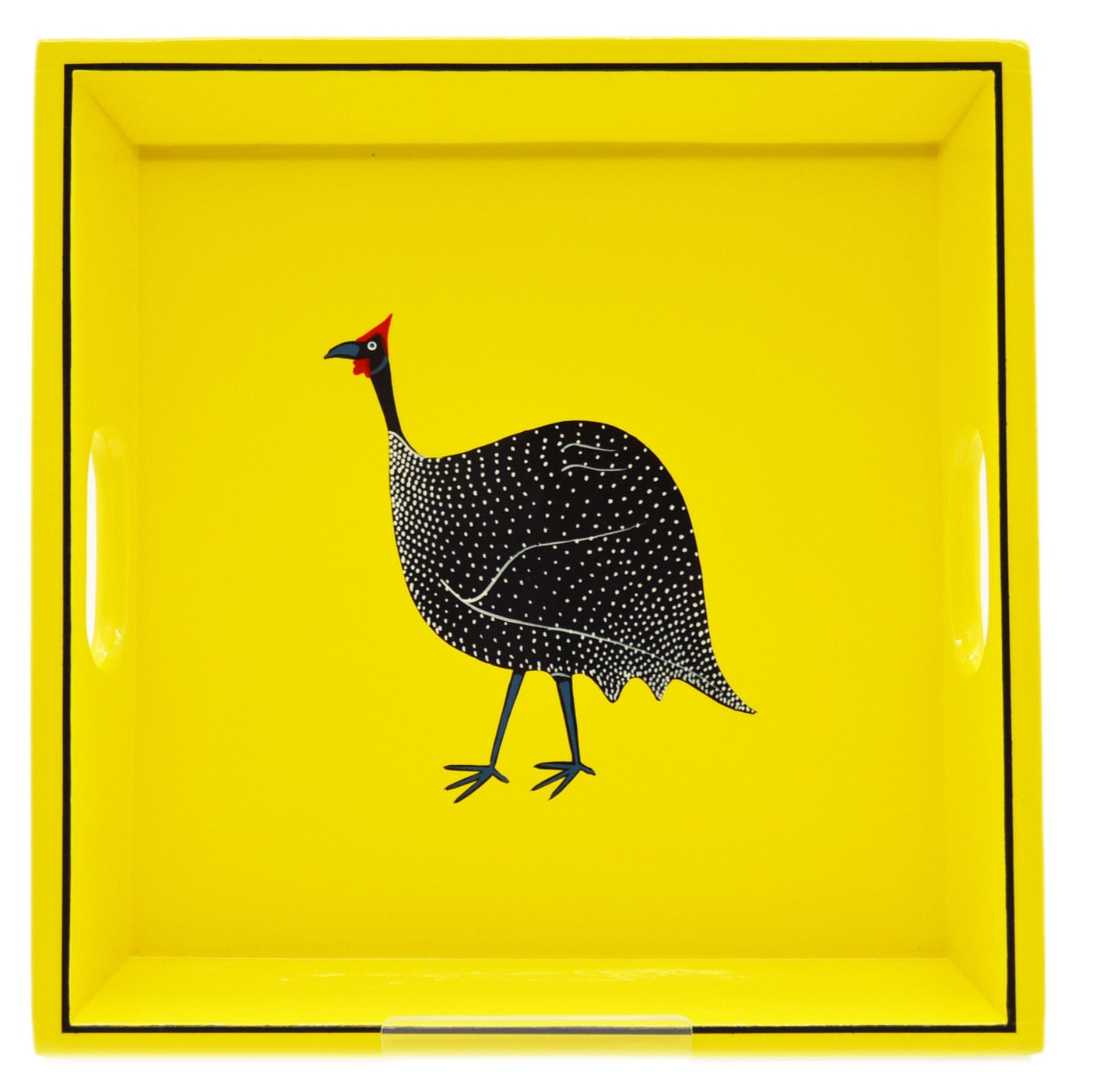 Square Tray, Guinea Fowl on Yellow