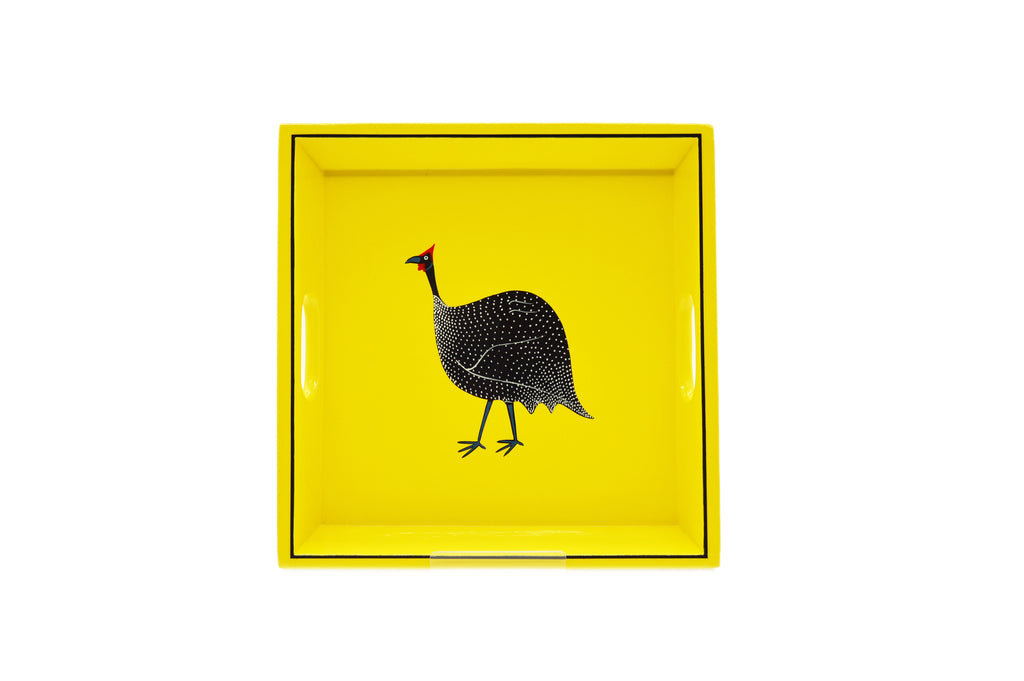 Square Tray, Guinea Fowl on Yellow