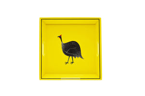 Square Tray, Guinea Fowl on Yellow