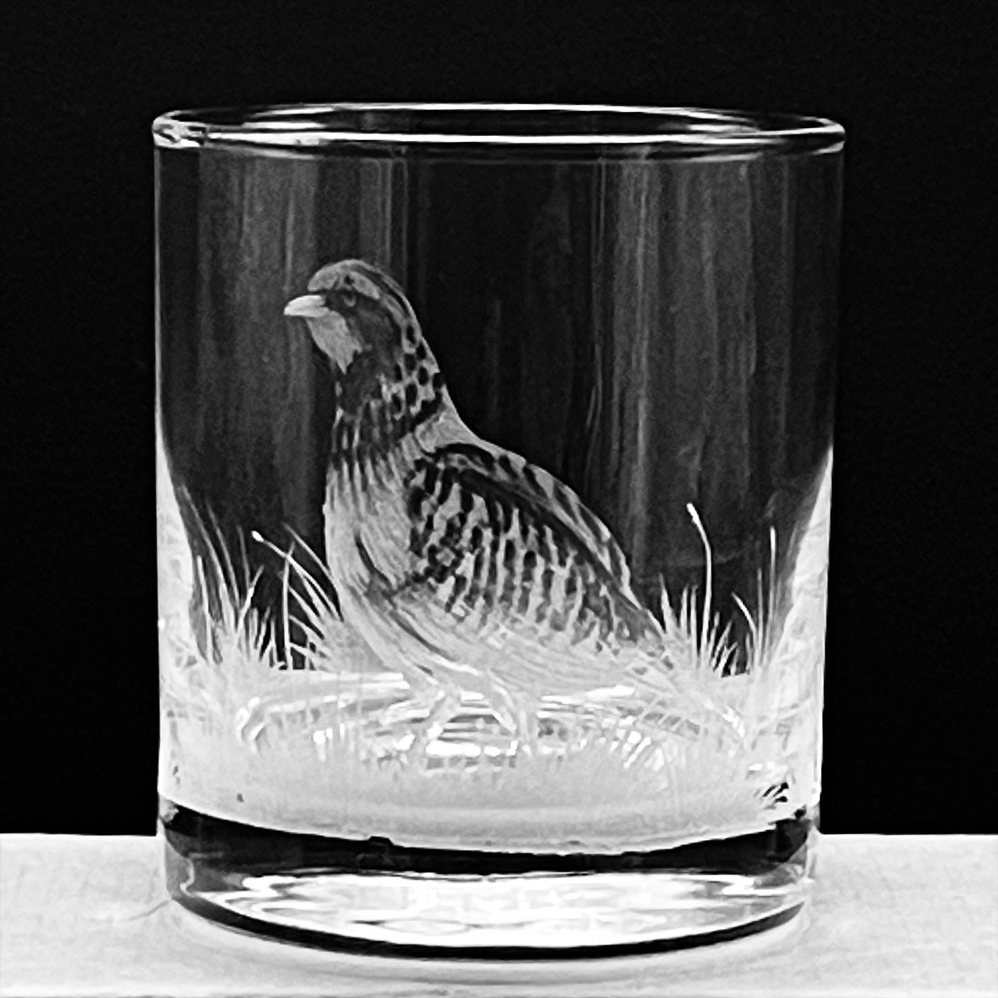Water/Whisky Tumbler Glasses, Engraved with Partridge Birds