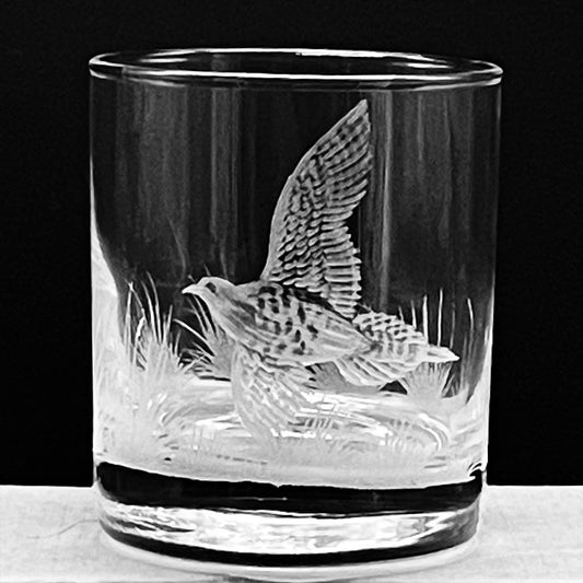 Water/Whisky Tumbler Glasses, Engraved with Partridge Birds