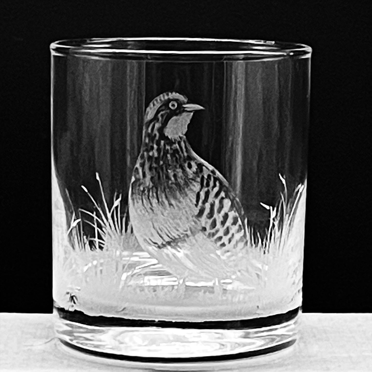 Water/Whisky Tumbler Glasses, Engraved with Partridge Birds