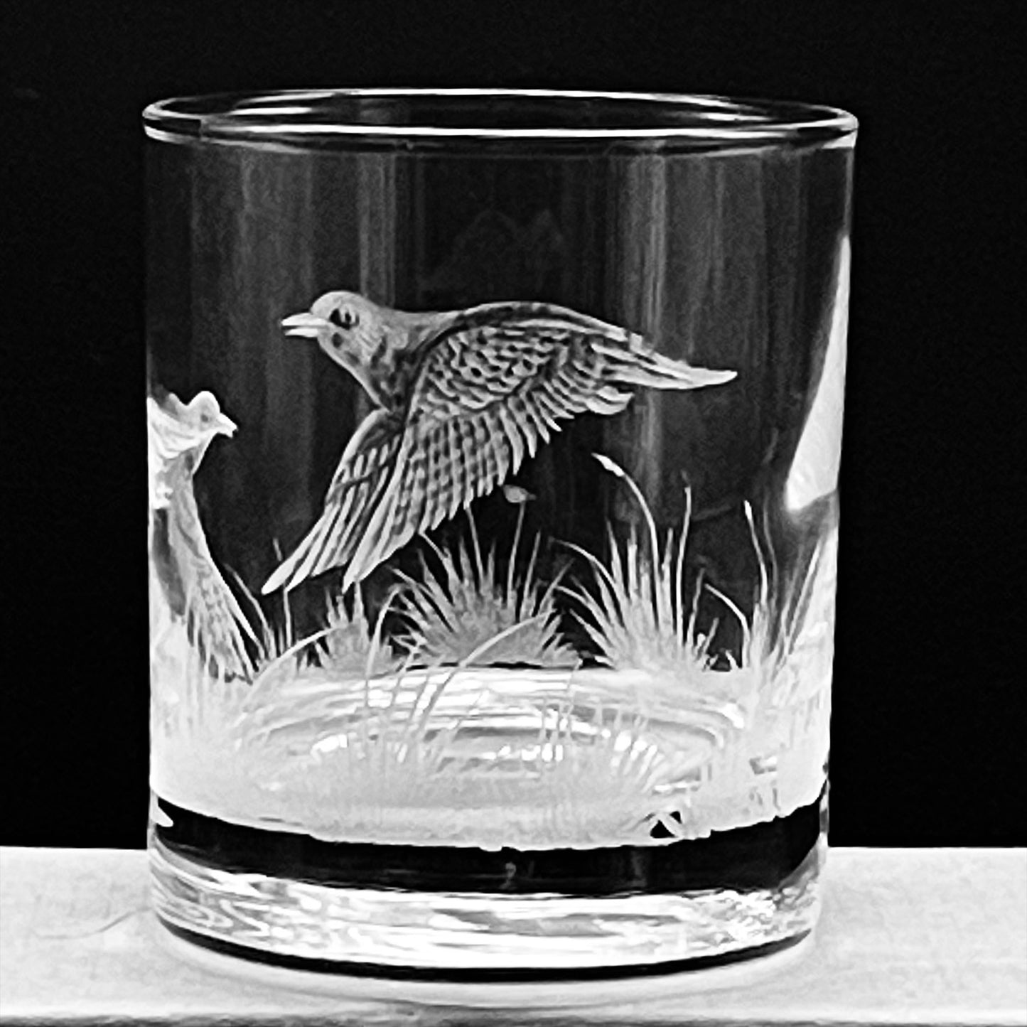 Water/Whisky Tumbler Glasses, Engraved with Partridge Birds
