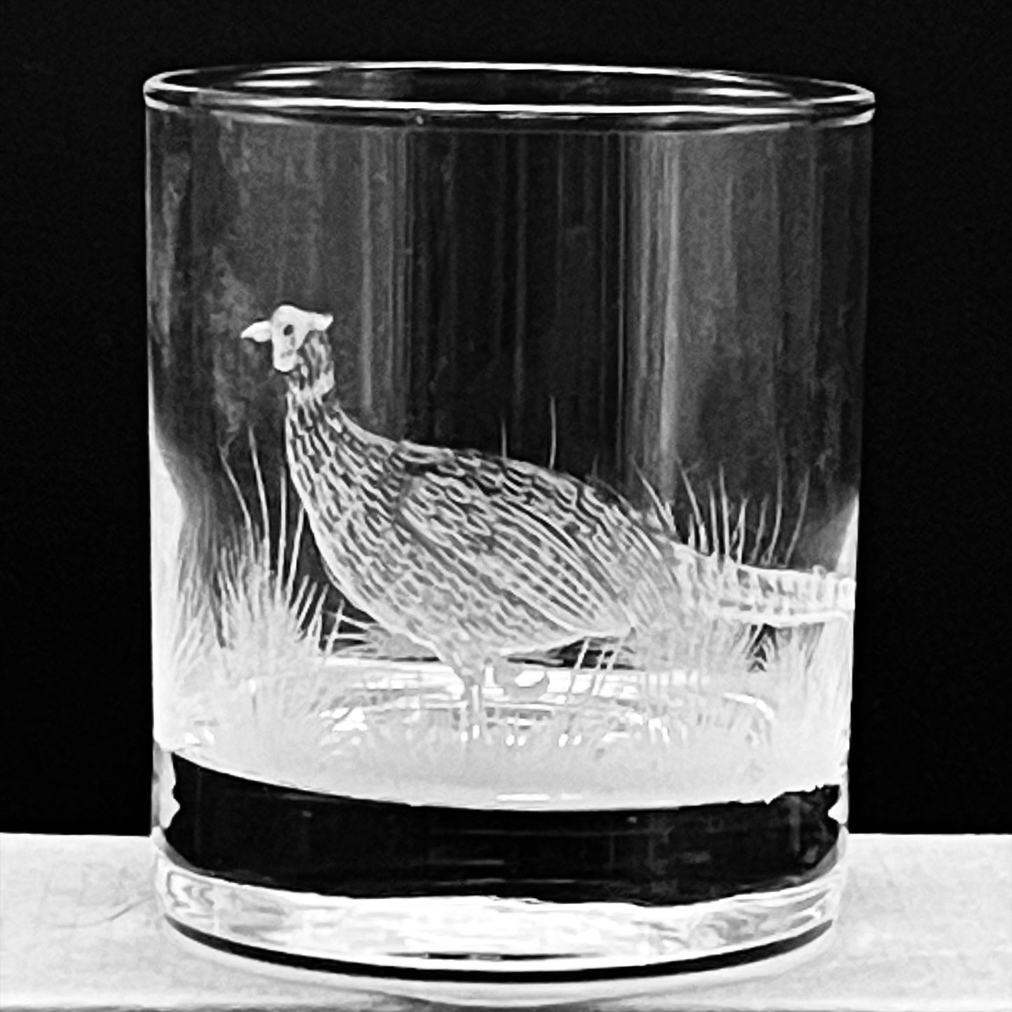 Water/Whisky Tumbler Glasses, Engraved with Pheasant