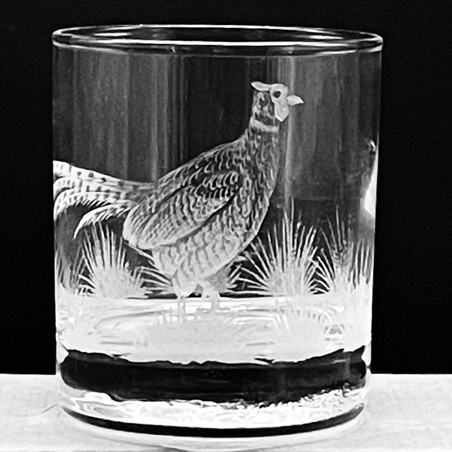 Water/Whisky Tumbler Glasses, Engraved with Pheasant