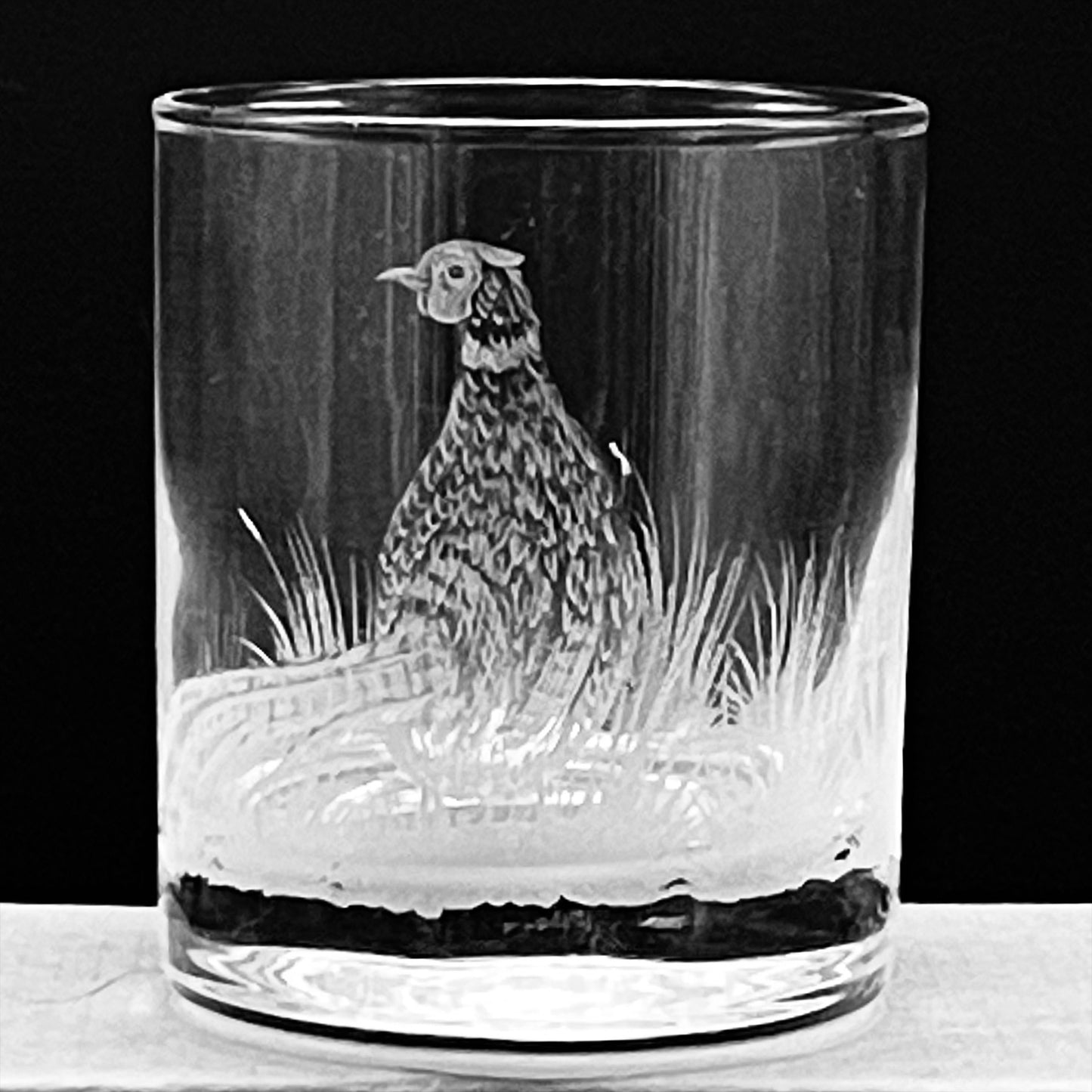 Water/Whisky Tumbler Glasses, Engraved with Pheasant