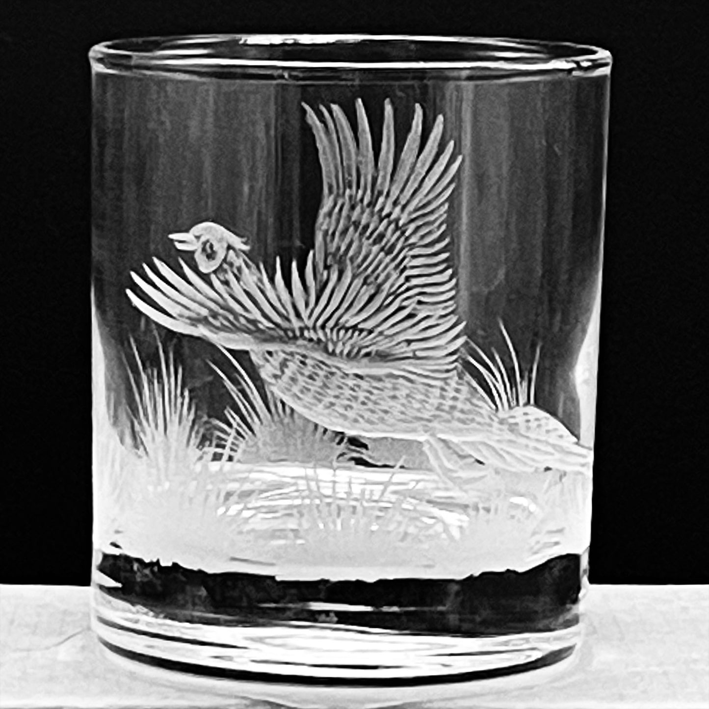 Water/Whisky Tumbler Glasses, Engraved with Pheasant