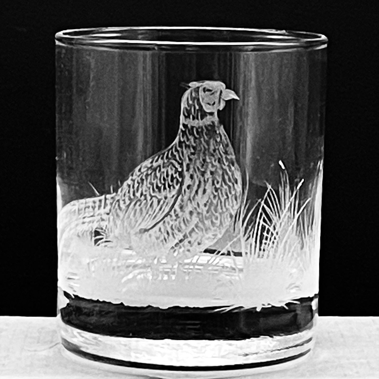 Water/Whisky Tumbler Glasses, Engraved with Pheasant