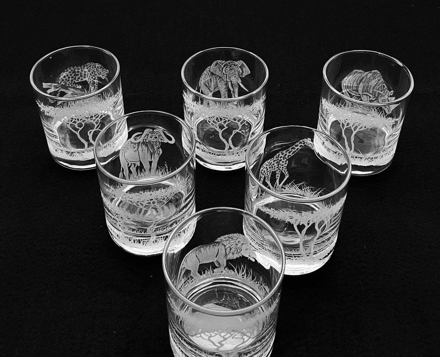 Tumbler Glasses, Engraved with Big 5 plus Giraffe