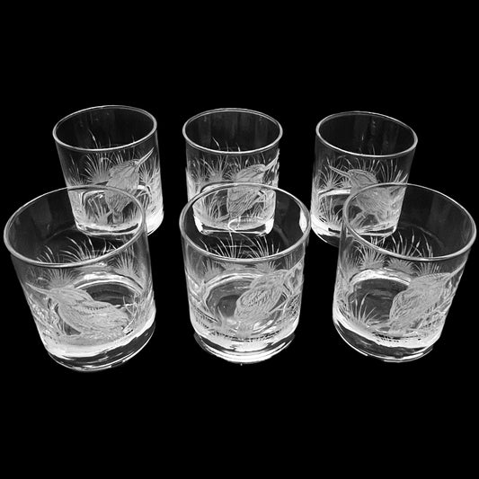 Water/Whisky Tumbler Glasses, Engraved with Kingfisher Birds