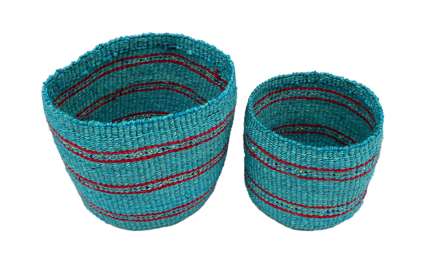 Large & Medium Beaded Fine Sisal Basket Containers-Turquoise