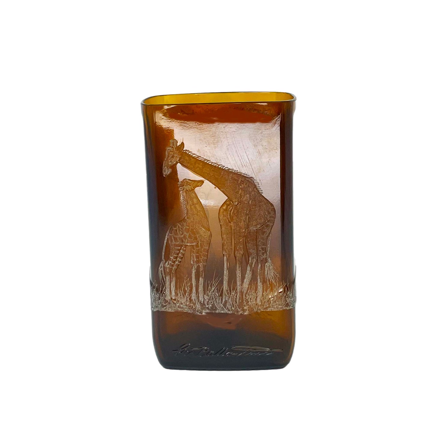 Vase, Brown Glass engraved with Giraffe & Calf