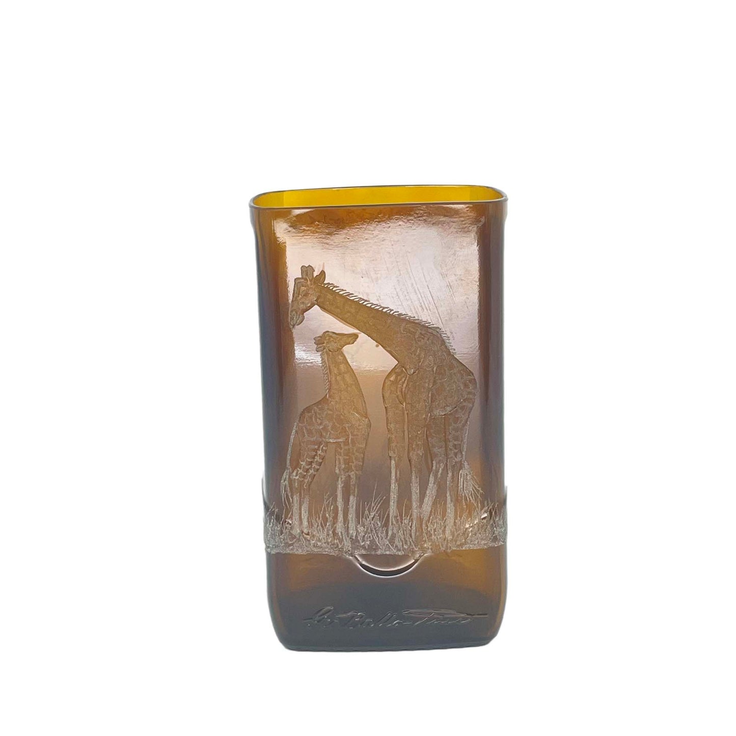 Vase, Brown Glass engraved with Giraffe & Calf