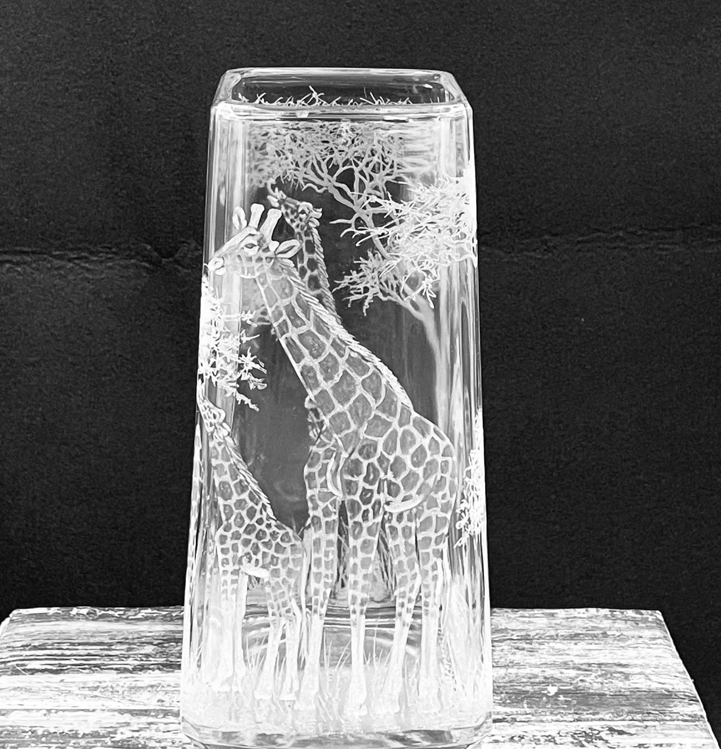 Vase, Large Engraved Giraffe Family
