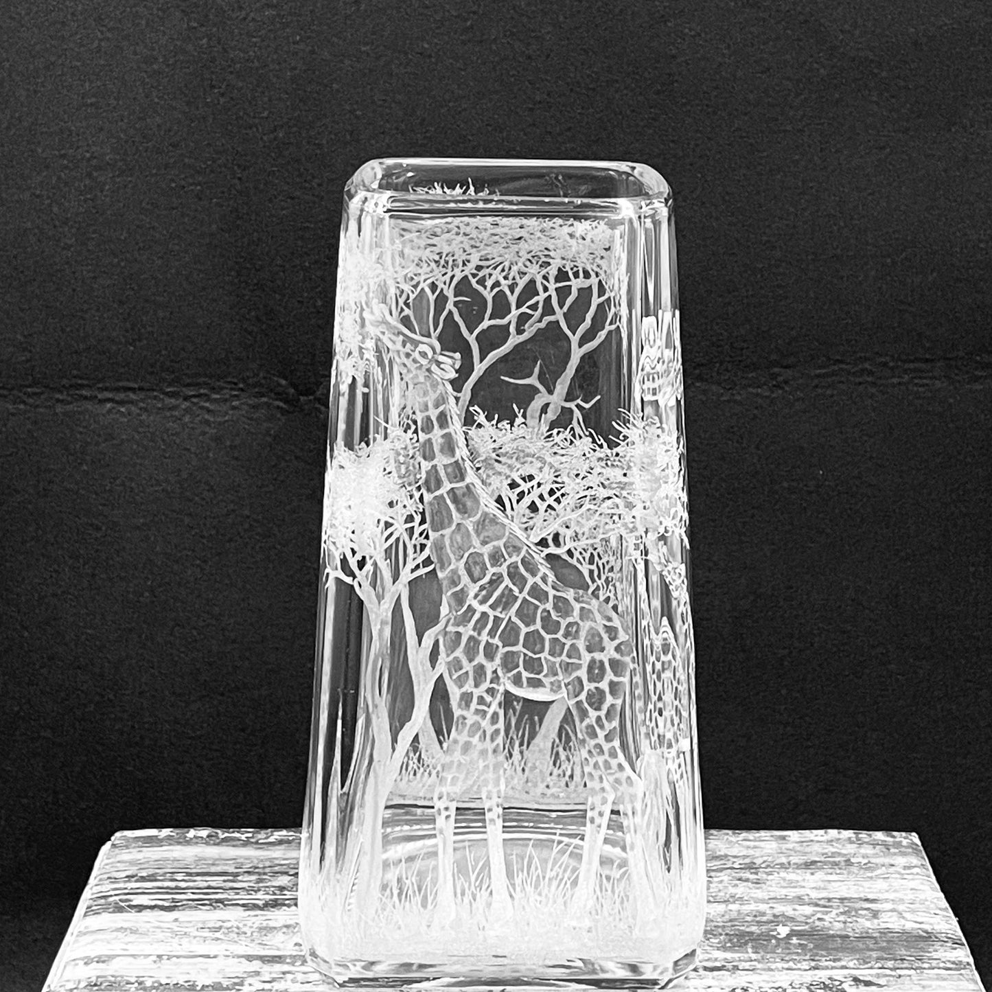 Vase, Large Engraved Giraffe Family