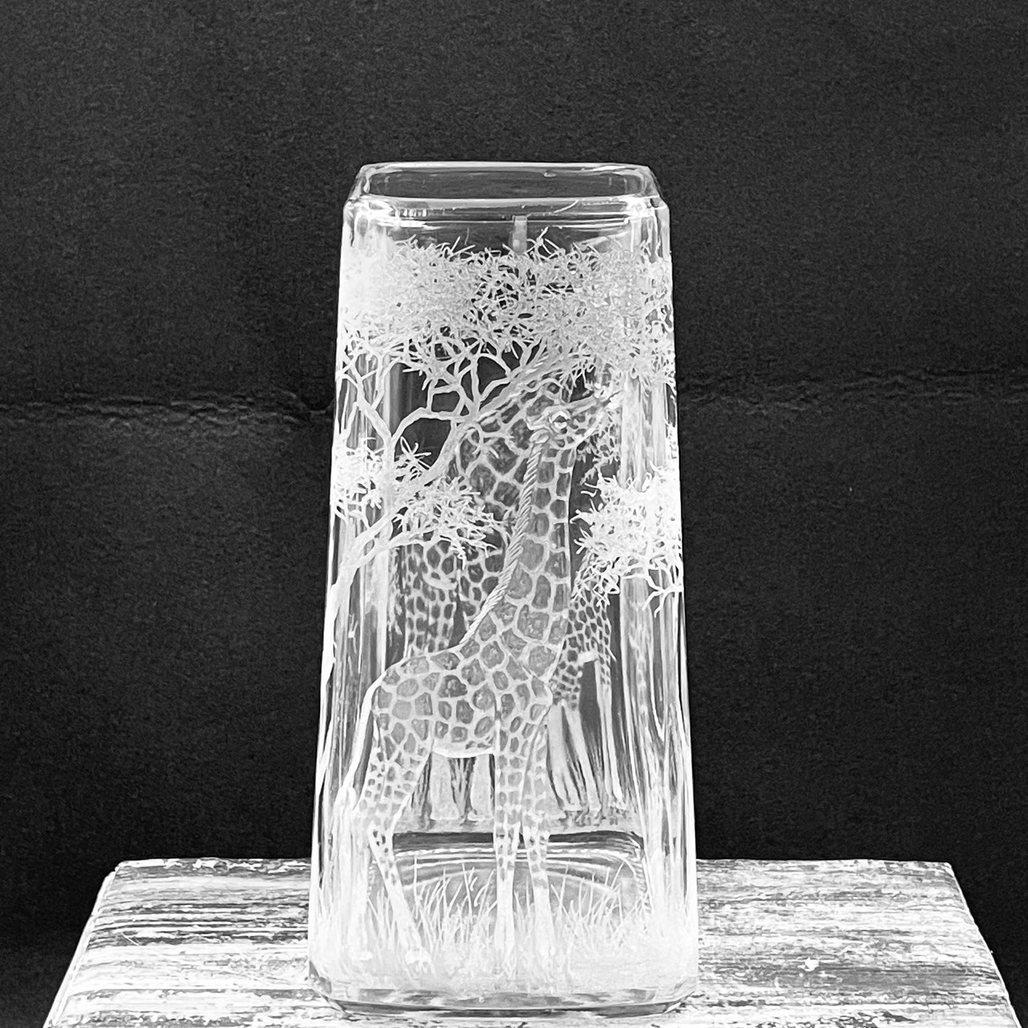 Vase, Large Engraved Giraffe Family