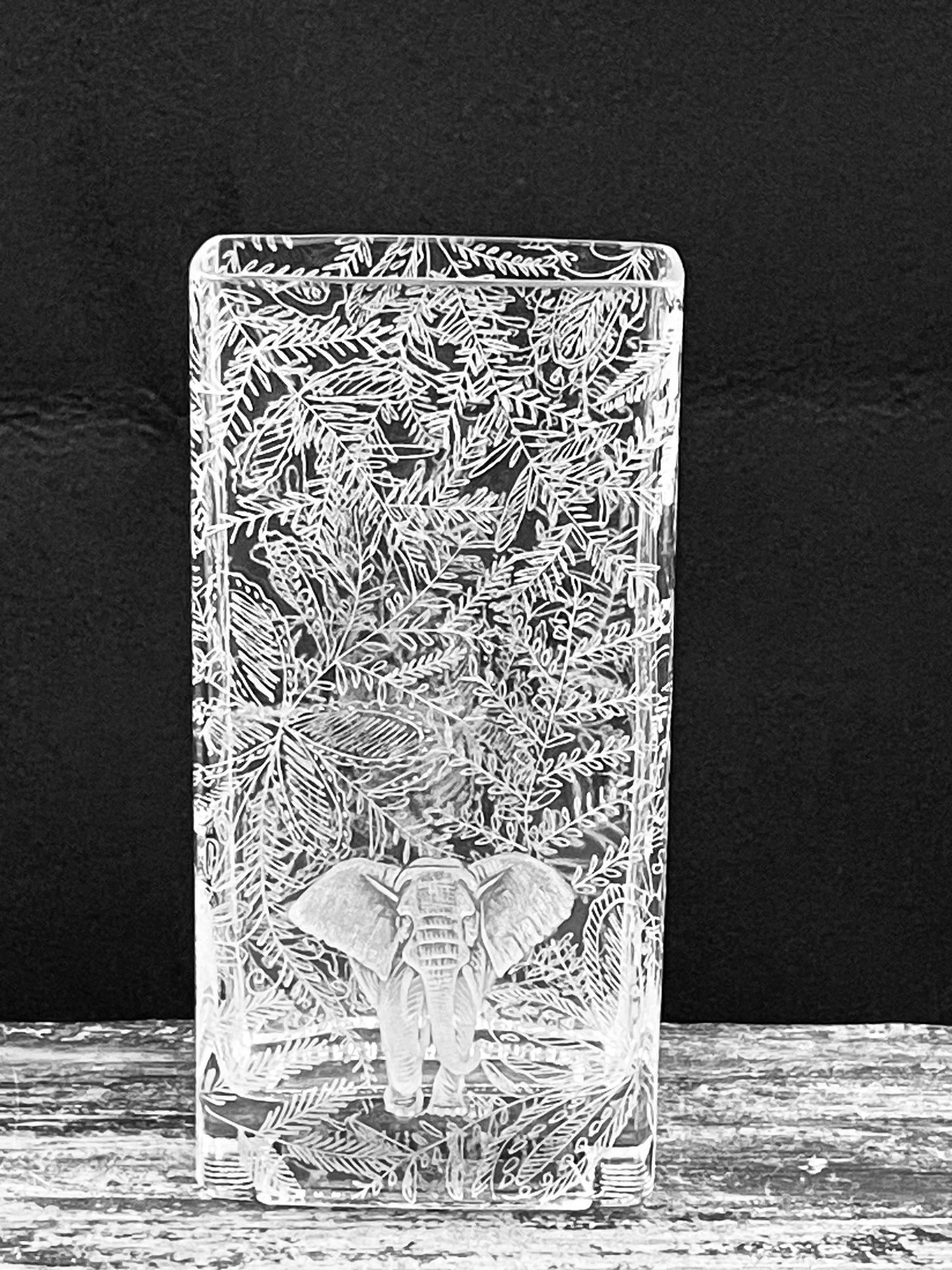 Vase, Rectangular Hidden Engraved Elephant