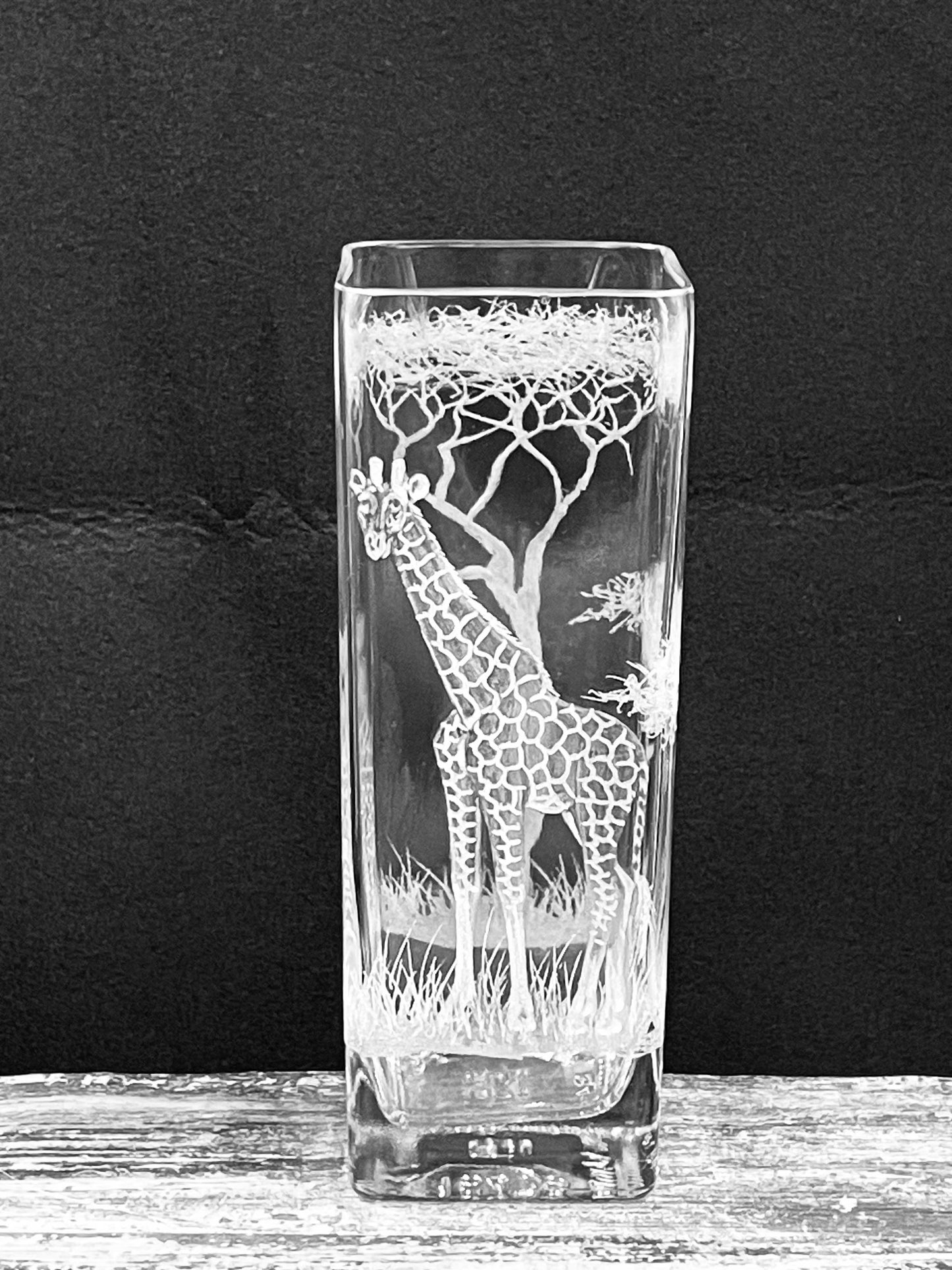 Vase, Square Tall Engraved Giraffe