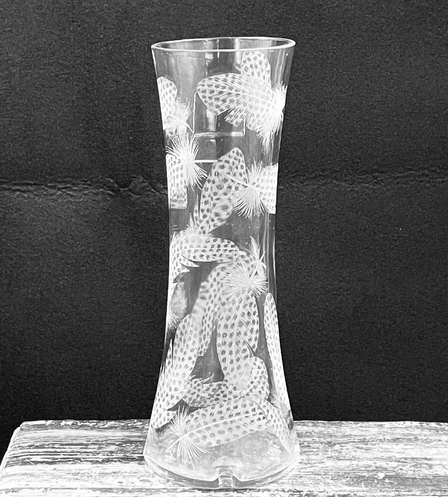 Vase,Waisted shape with  Engraved Guinea Fowl Feathers