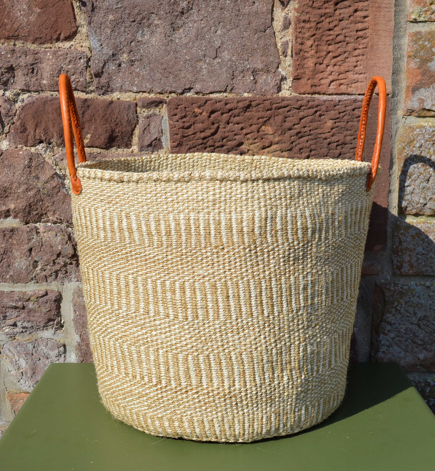 Very Large Beige & Cream Stripe design Sisal Basket
