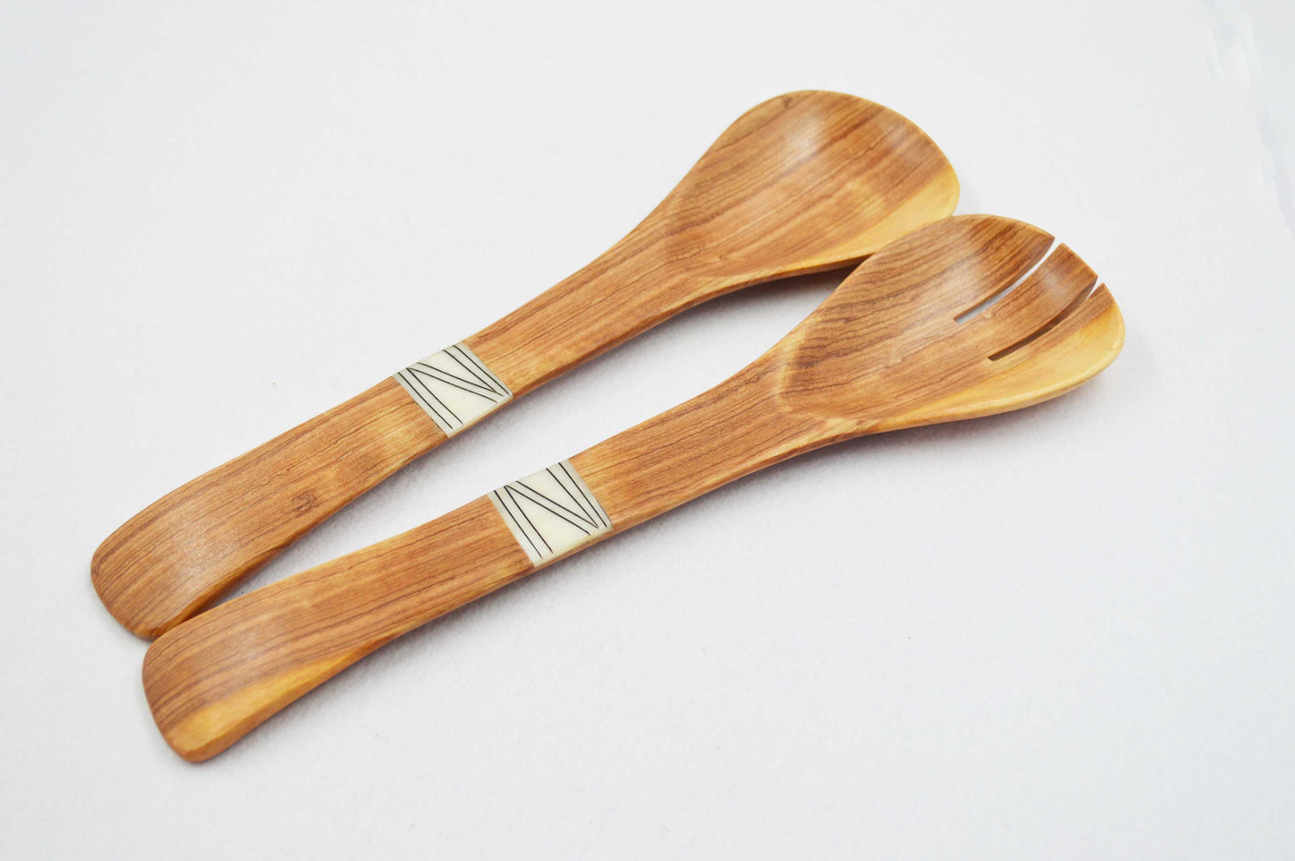 Olive Wood Salad Server with white bone inlay