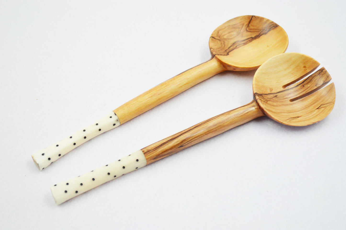 Short Olive wood Servers with White Bone Handle