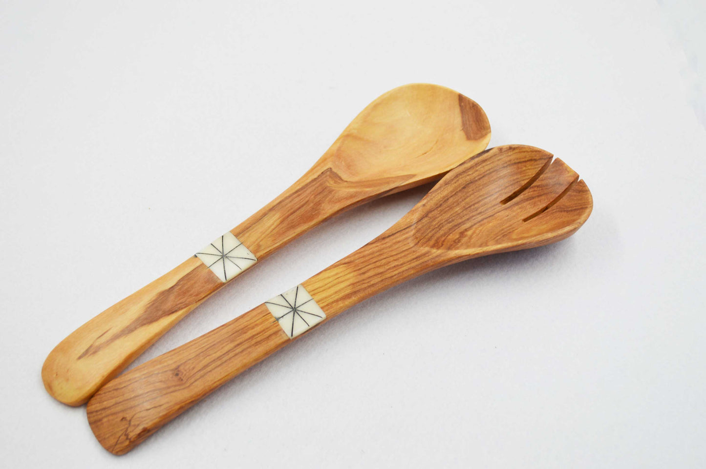 Olive Wood Salad Server with white bone inlay