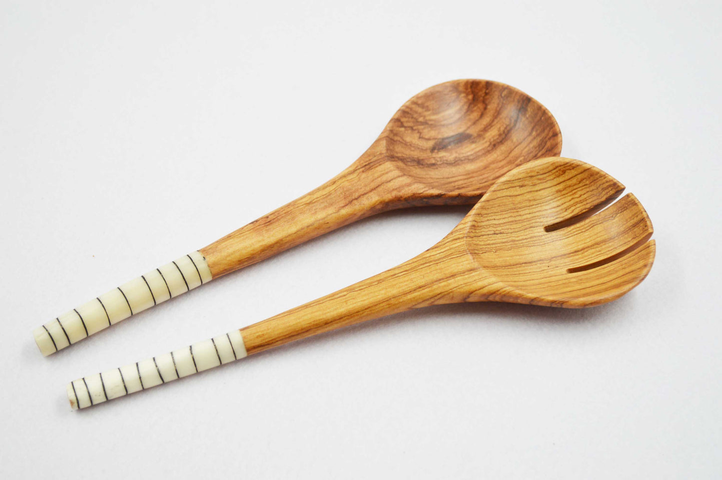 Short Olive wood Servers with White Bone Handle