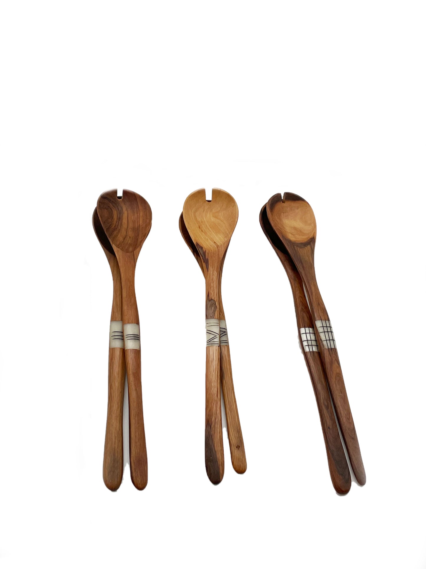 Olive wood Salad Servers with Bone Inlay Handle