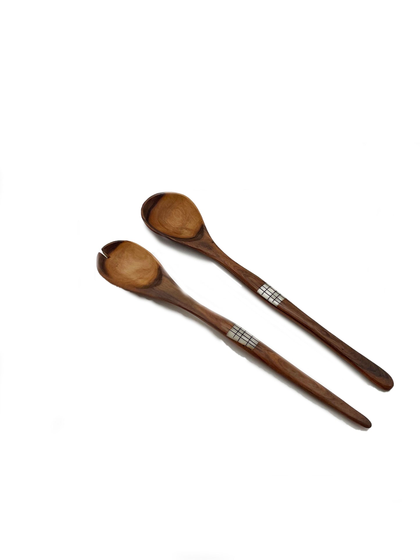 Olive wood Salad Servers with Bone Inlay Handle