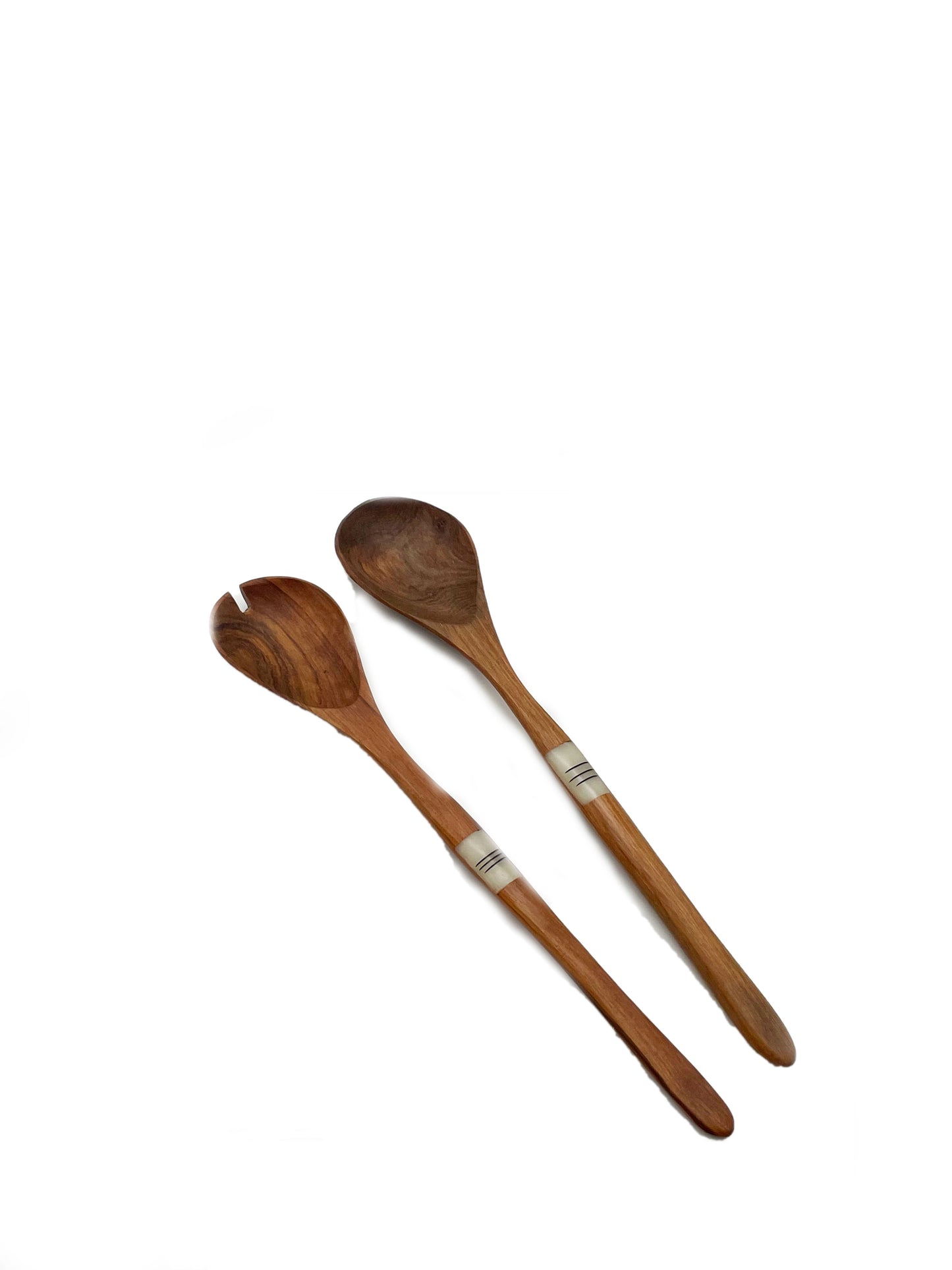 Olive wood Salad Servers with Bone Inlay Handle