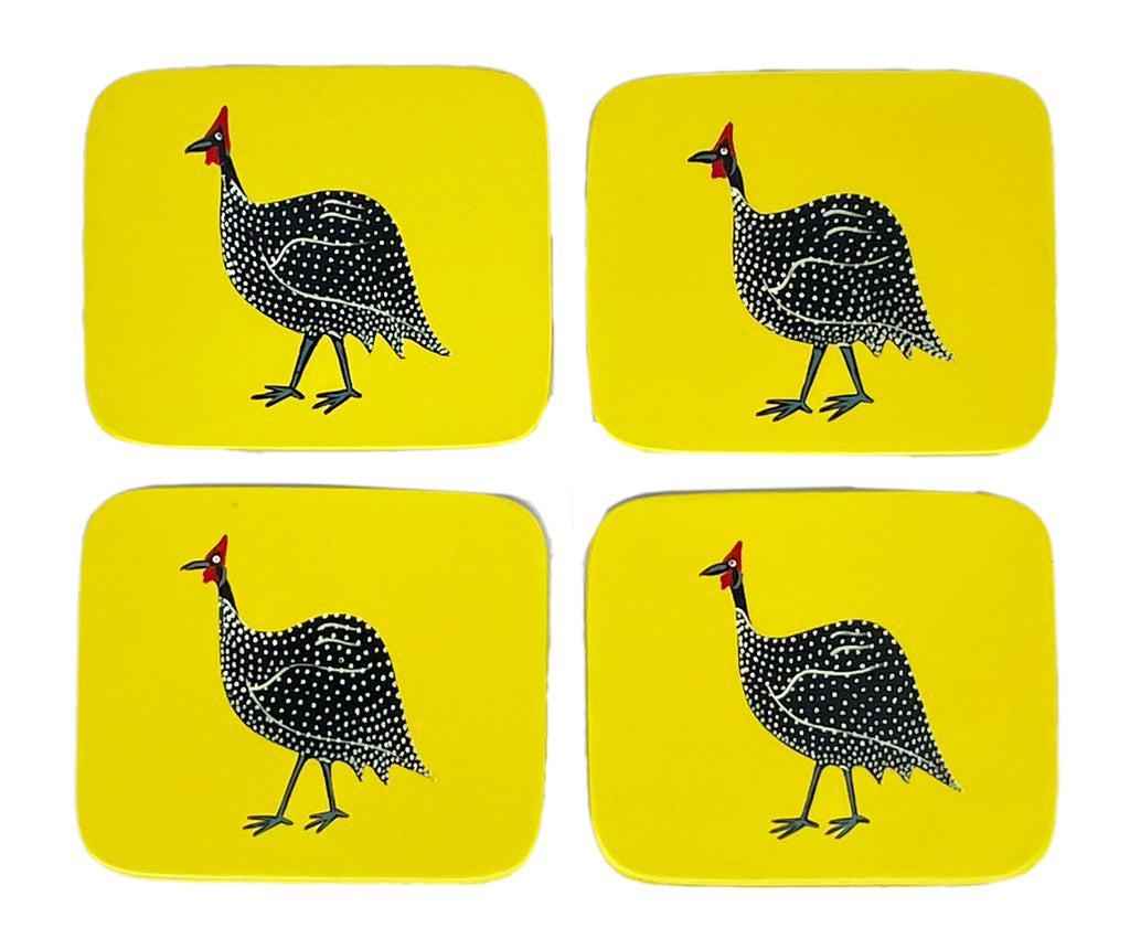Rectangular Coasters, Original Guinea Fowl on Yellow, Set of 4